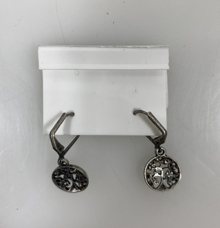 Silver Blue Crystal Tree of Life Earrings