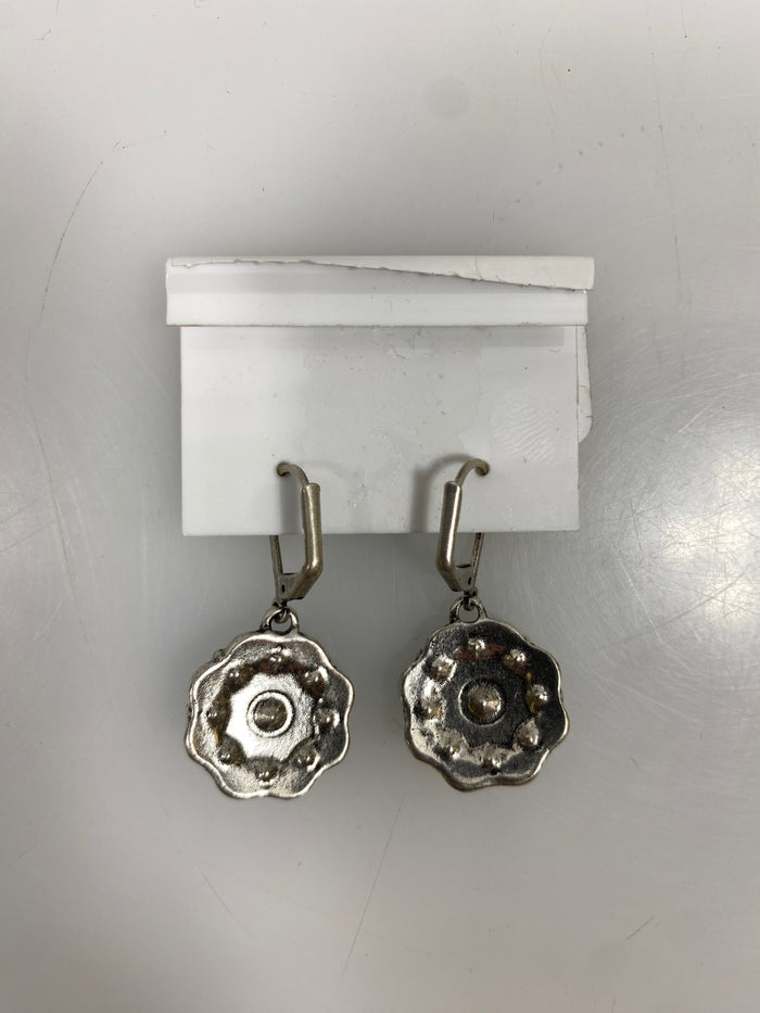 Silver Enamel Blue Crystal Earrings