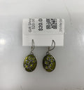 Silver Enamel Green Flower Earrings