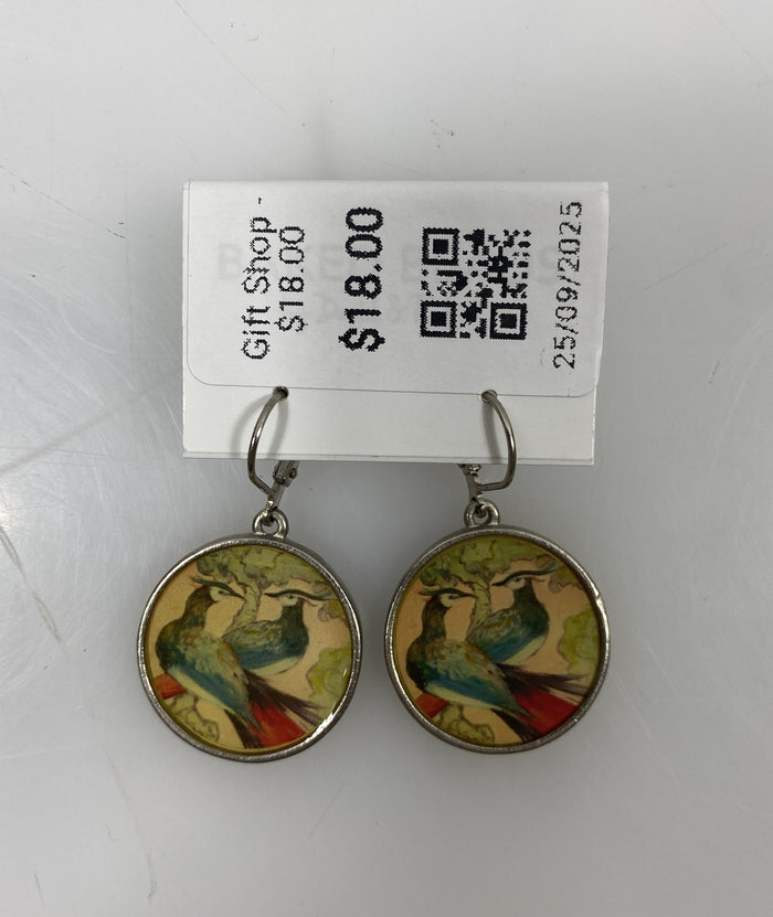 Silver Enamel Pair of Birds Dangle Earrings