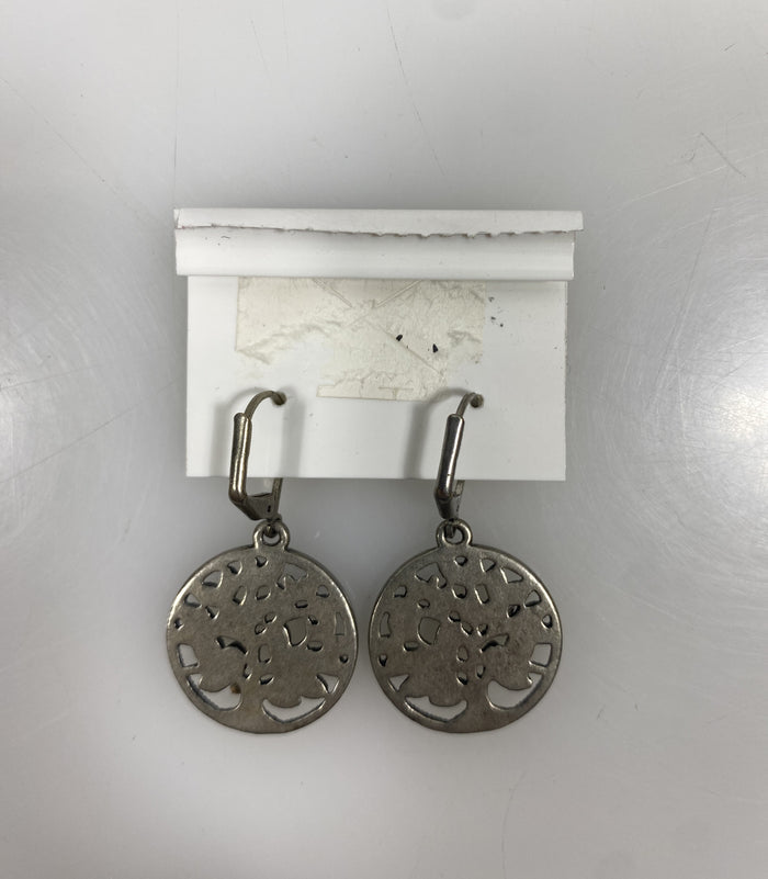Silver Enamel Teal Gem Tree Earrings