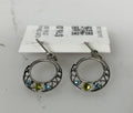 Silver Filigree Blue and Green Crystal Hoop Earrings