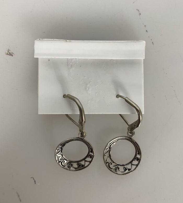 Silver Filigree Blue and Green Crystal Hoop Earrings