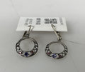 Silver Filigree Pink and Purple Crystal Hoop Earrings