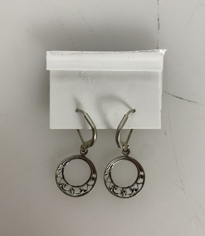 Silver Filigree Pink and Purple Crystal Hoop Earrings