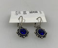 Silver Granulated Blue Crystal Earrings