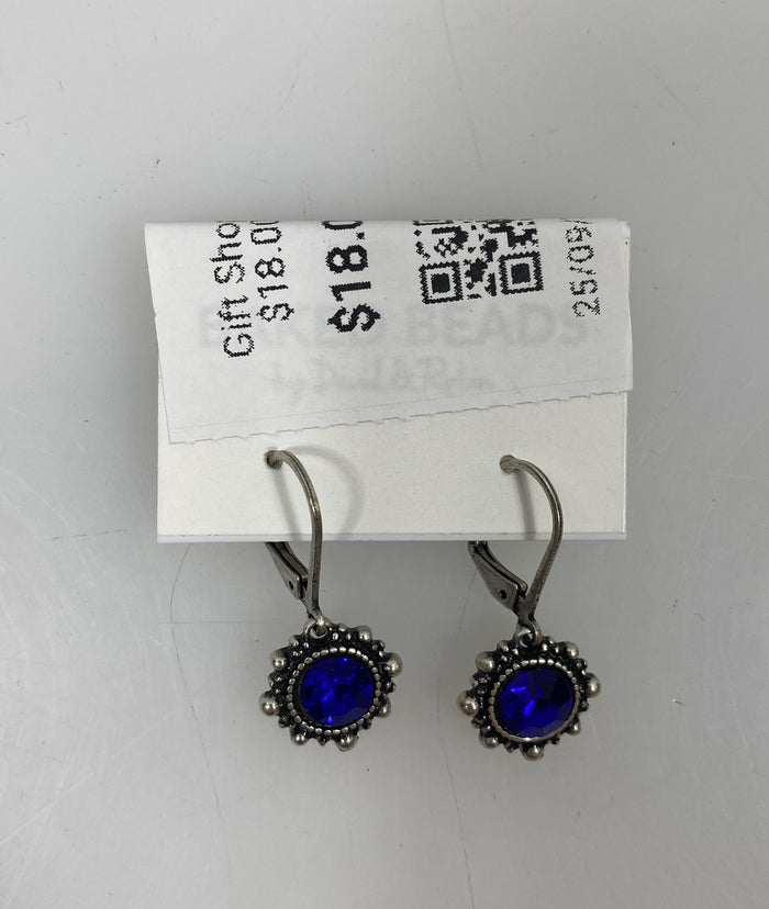 Silver Granulated Blue Crystal Earrings