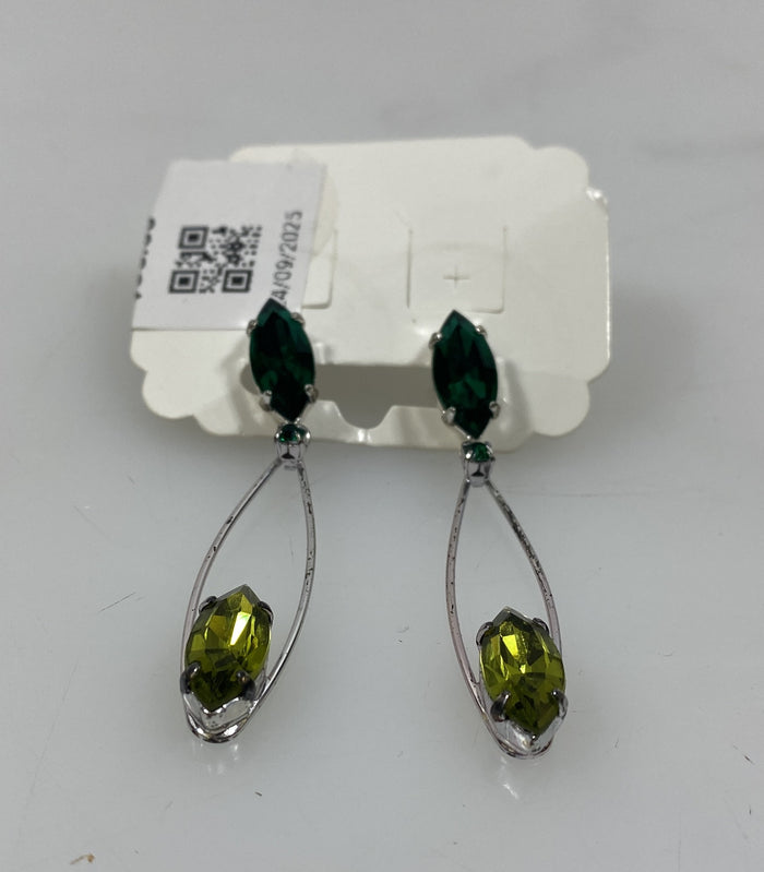 Silver Green and Emerald Beaded Dangle Earrings