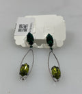 Silver Green and Emerald Beaded Dangle Earrings