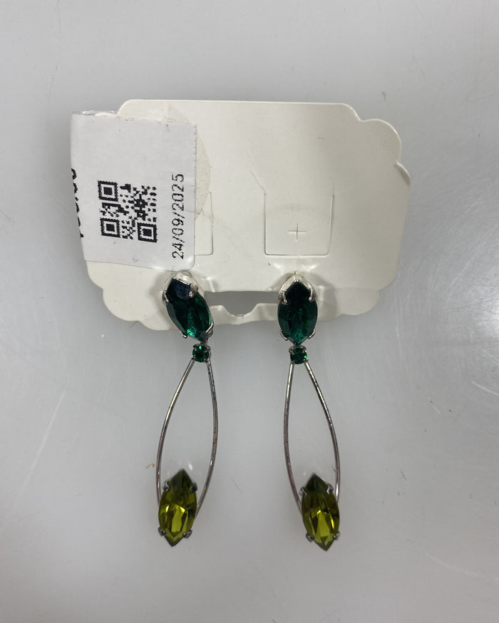 Silver Green and Emerald Beaded Dangle Earrings