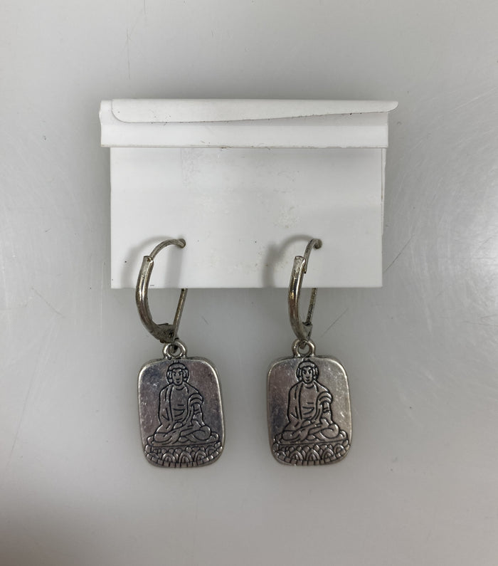 Silver Green Buddha Pendant Earrings