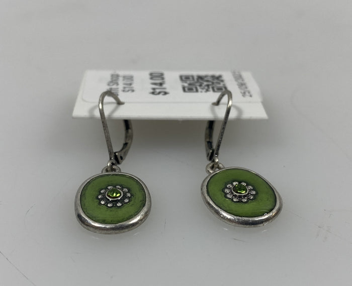 Silver Green Little Lotus Earrings