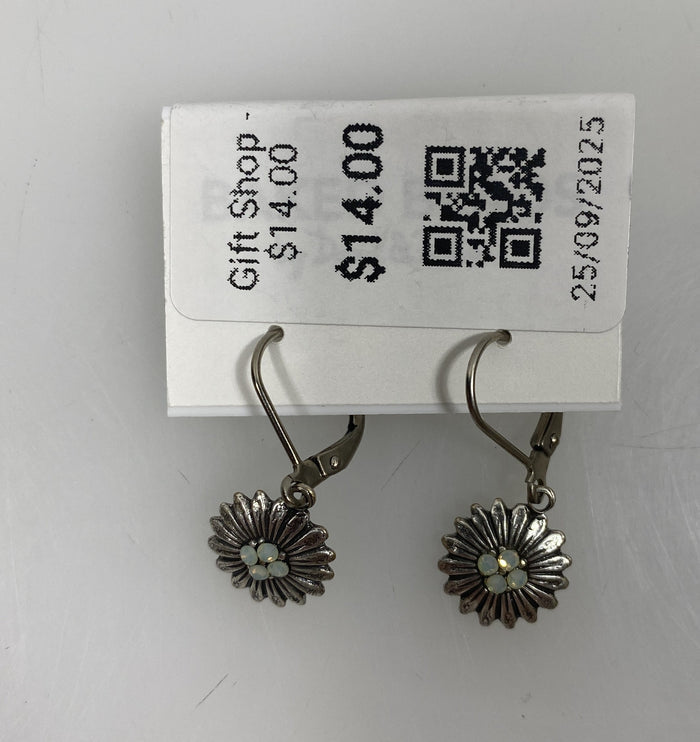 Silver Light Blue Crystal Sunflower Earrings