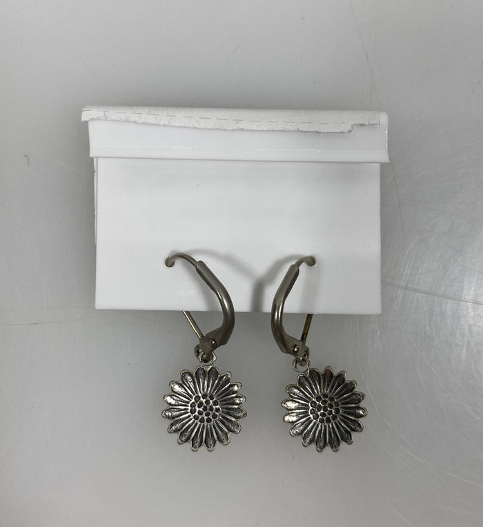 Silver Light Blue Crystal Sunflower Earrings