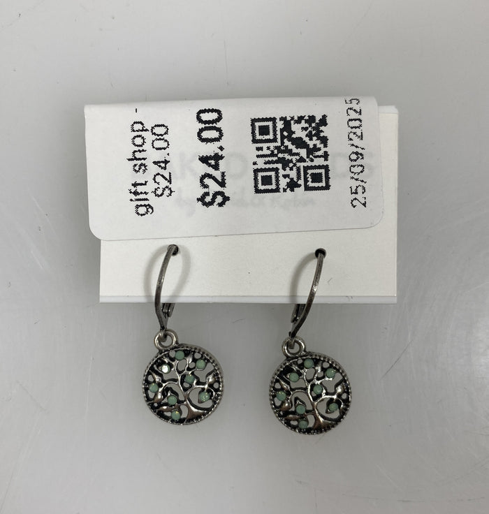 Silver Light Blue Crystal Tree of Life Earrings