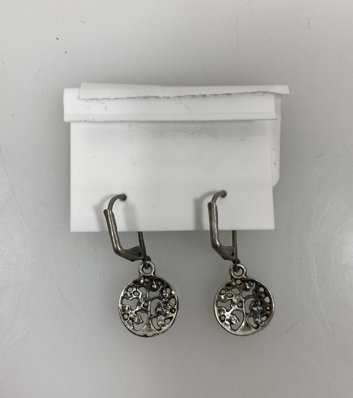 Silver Light Blue Crystal Tree of Life Earrings