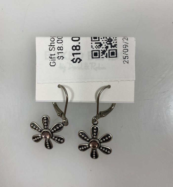 Silver Light Pink Crystal Granulated Flower Earrings