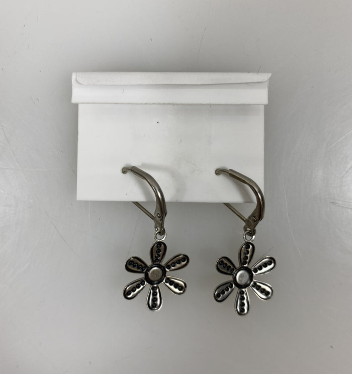 Silver Light Pink Crystal Granulated Flower Earrings