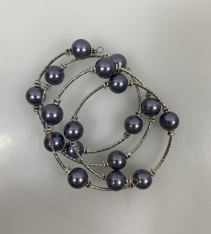 Silver Light Purple Beaded Wrap Bracelet