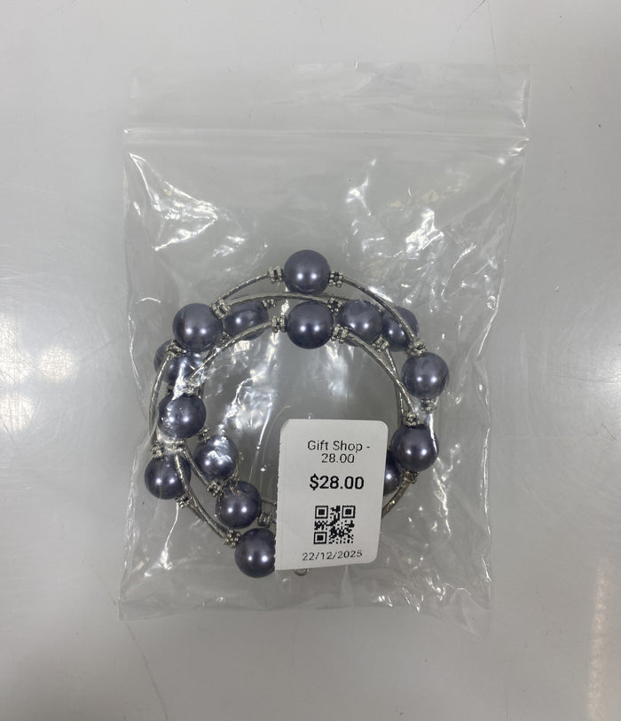 Silver Light Purple Beaded Wrap Bracelet