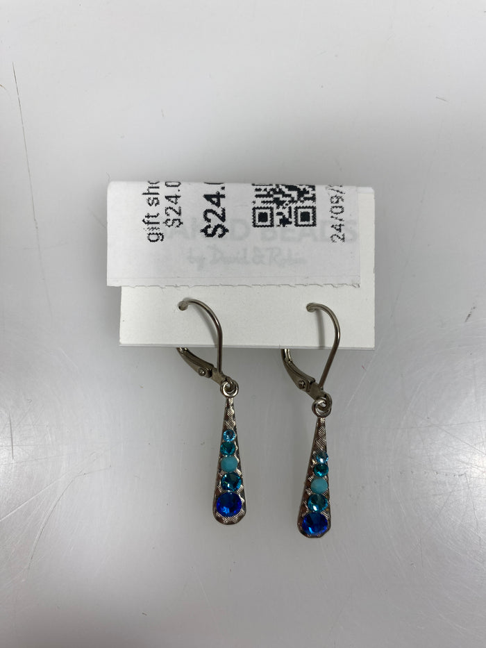 Silver Multi Blue Crystal Teardrop Earrings