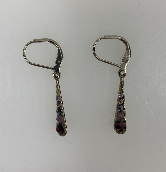 Silver Multi Purple Crystal Teardrop Earrings