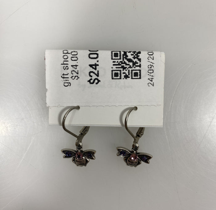 Silver Pink Crystal Bee Earrings