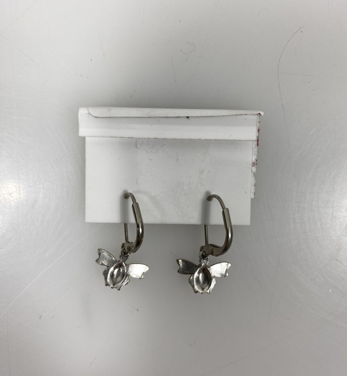 Silver Pink Crystal Bee Earrings