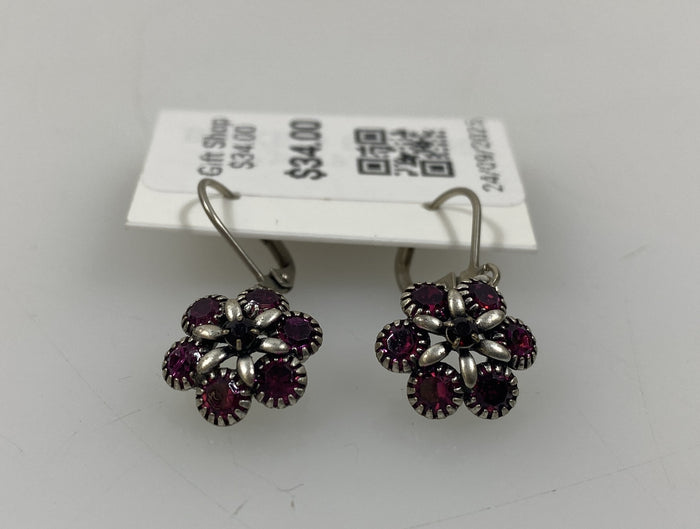 Silver Pink Crystal Florette Earrings