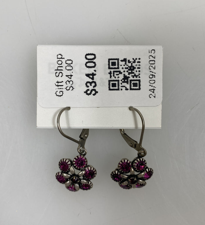 Silver Pink Crystal Florette Earrings