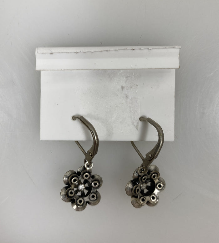 Silver Pink Crystal Florette Earrings