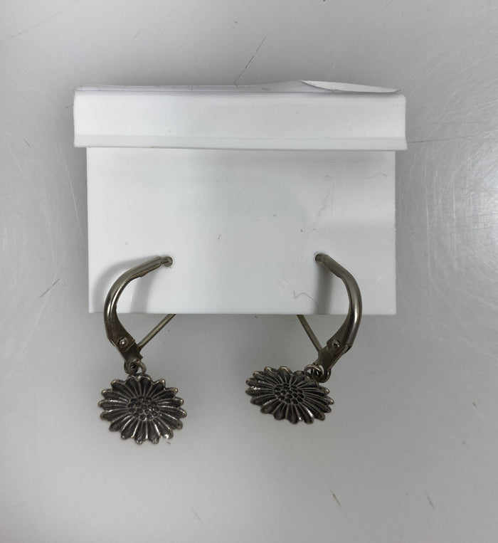 Silver Purple Crystal Sunflower Earrings