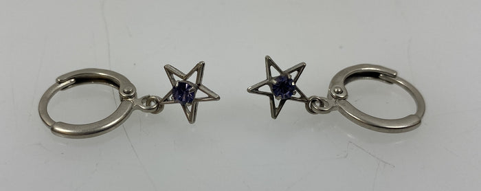 Silver Purple Gem Star Earrings