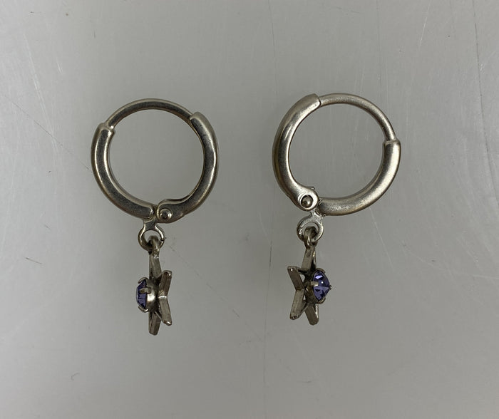 Silver Purple Gem Star Earrings