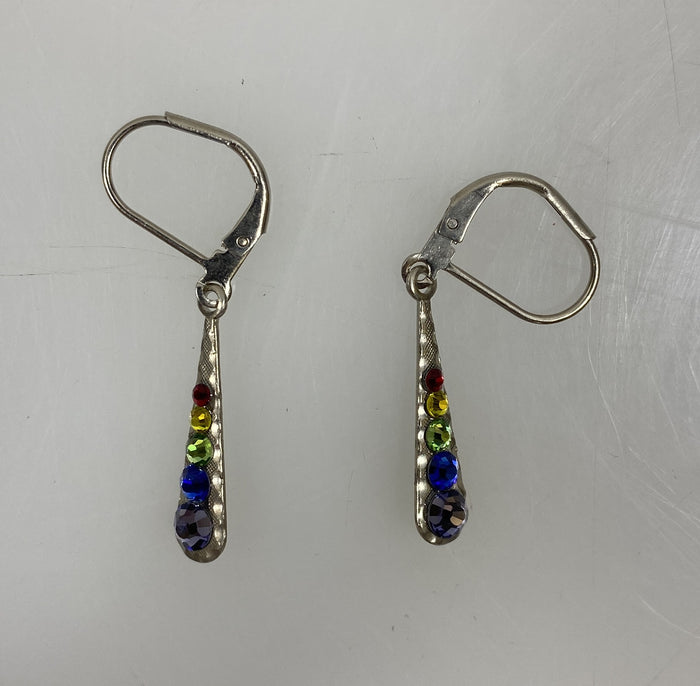 Silver Rainbow Crystal Teardrop Earrings