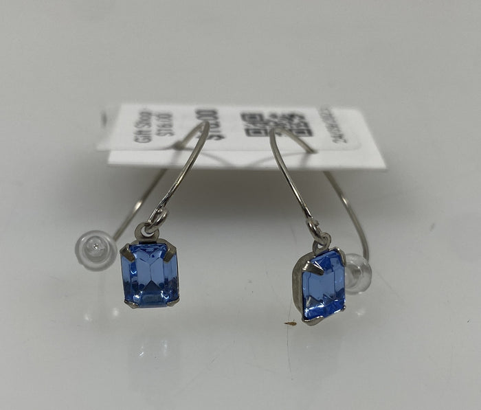 Silver Rectangular Light Purple Crystal Dangle Earrings