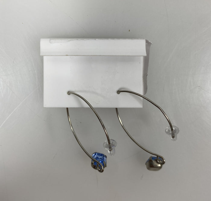 Silver Rectangular Light Purple Crystal Dangle Earrings