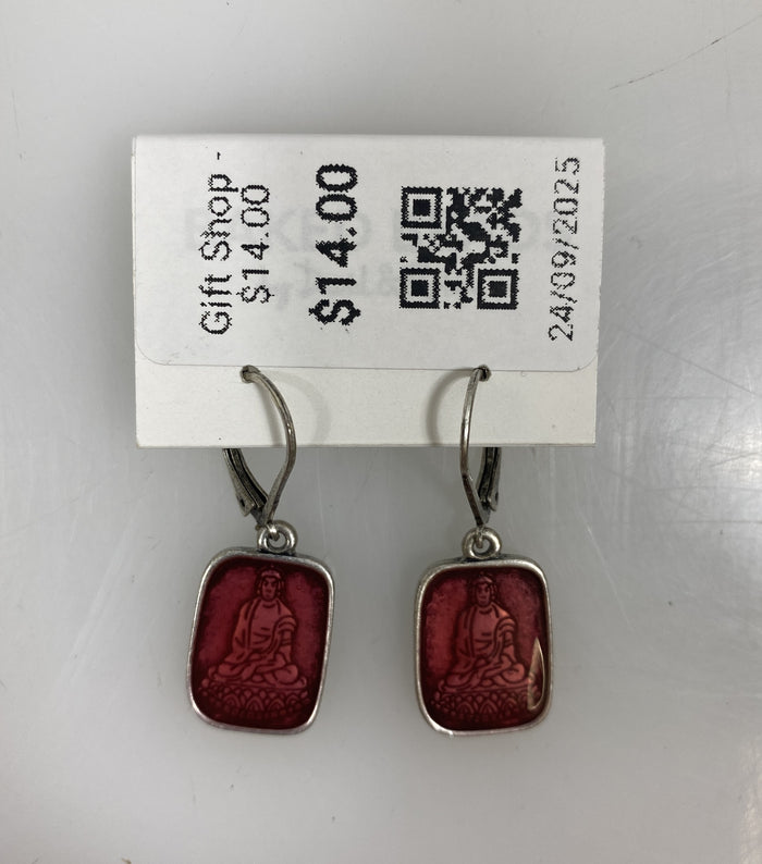 Silver Red Buddha Pendant Earrings