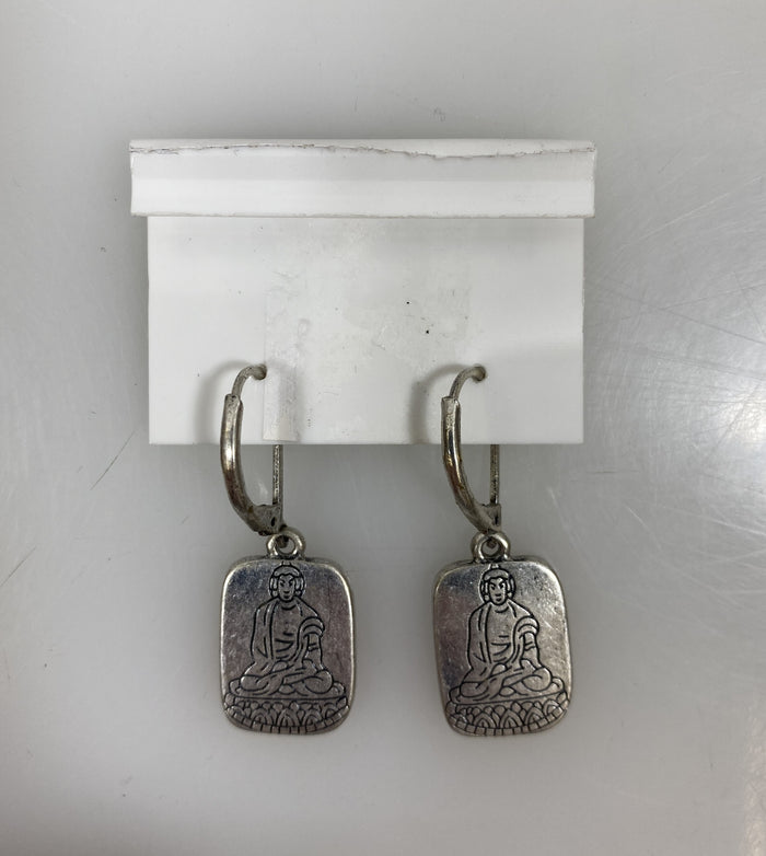 Silver Red Buddha Pendant Earrings