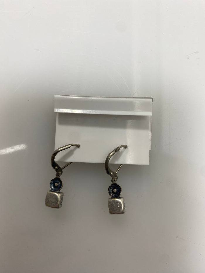 Silver Stacked White Crystal Flower Earring