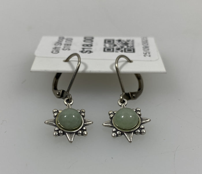 Silver Starburst Light Grey Natural Stone Earrings