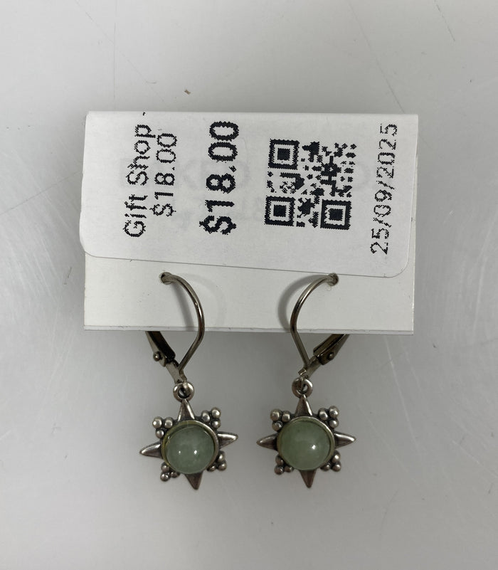 Silver Starburst Light Grey Natural Stone Earrings