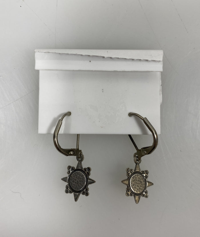 Silver Starburst Light Grey Natural Stone Earrings
