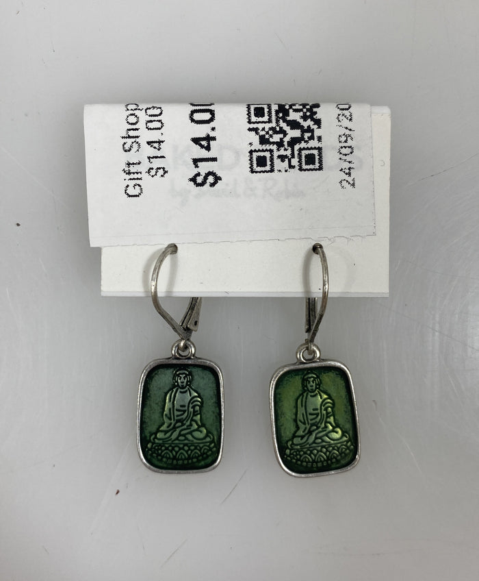 Silver Teal Buddha Pendant Earrings
