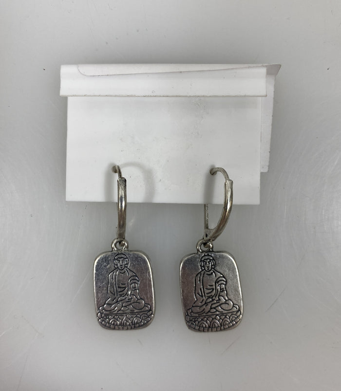 Silver Teal Buddha Pendant Earrings