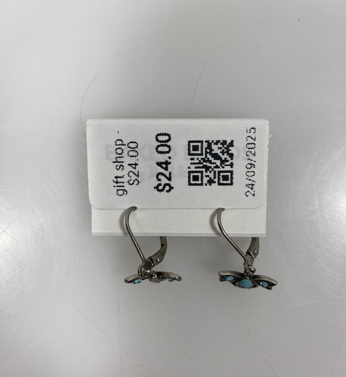 Silver Teal Crystal Bee Earrings