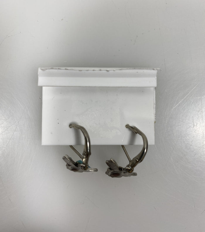 Silver Teal Crystal Bee Earrings