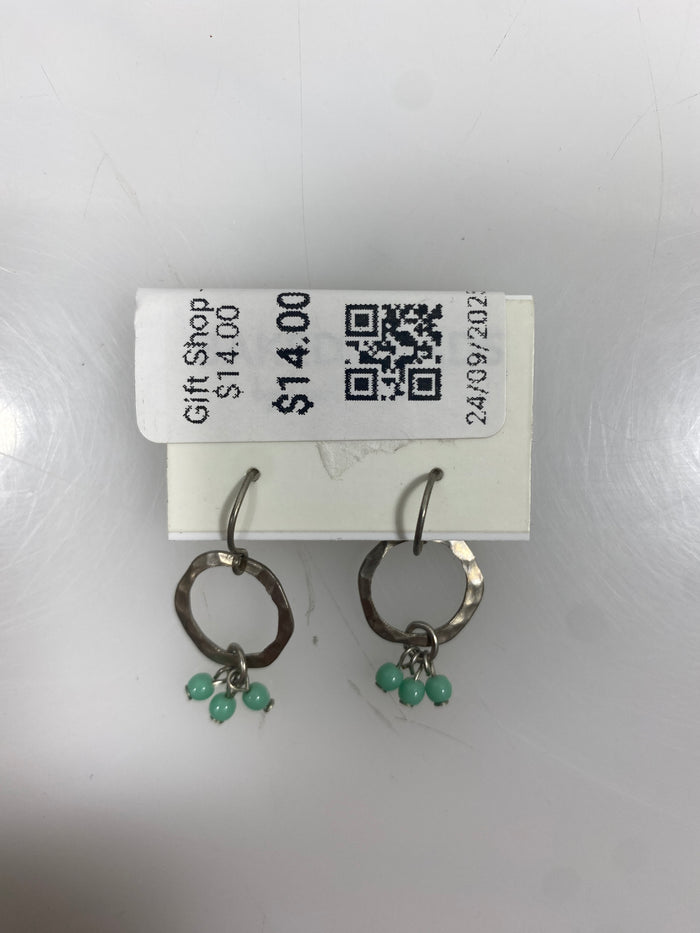 Silver Textured Ring Teal Bead Charm Earrings