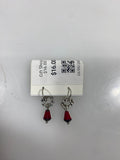 Silver White Gem Ring Red Bead Charm Earrings