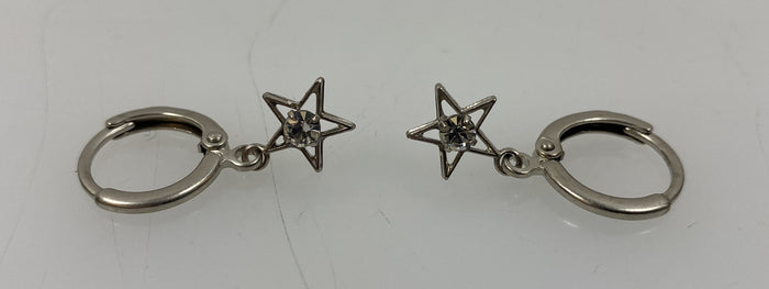 Silver White Gem Star Earrings